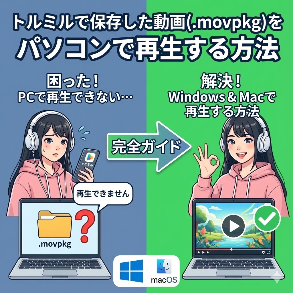 トルミルで保存した動画（.movpkg）をパソコンで再生する方法