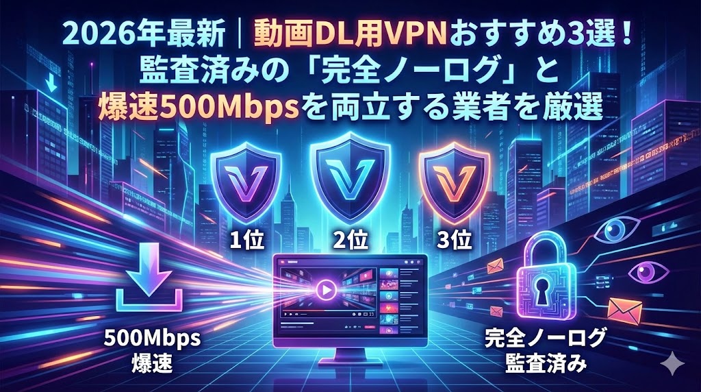 2026年最新｜動画DL用VPNおすすめ3選！監査済みの「完全ノーログ」と爆速500Mbpsを両立する業者を厳選