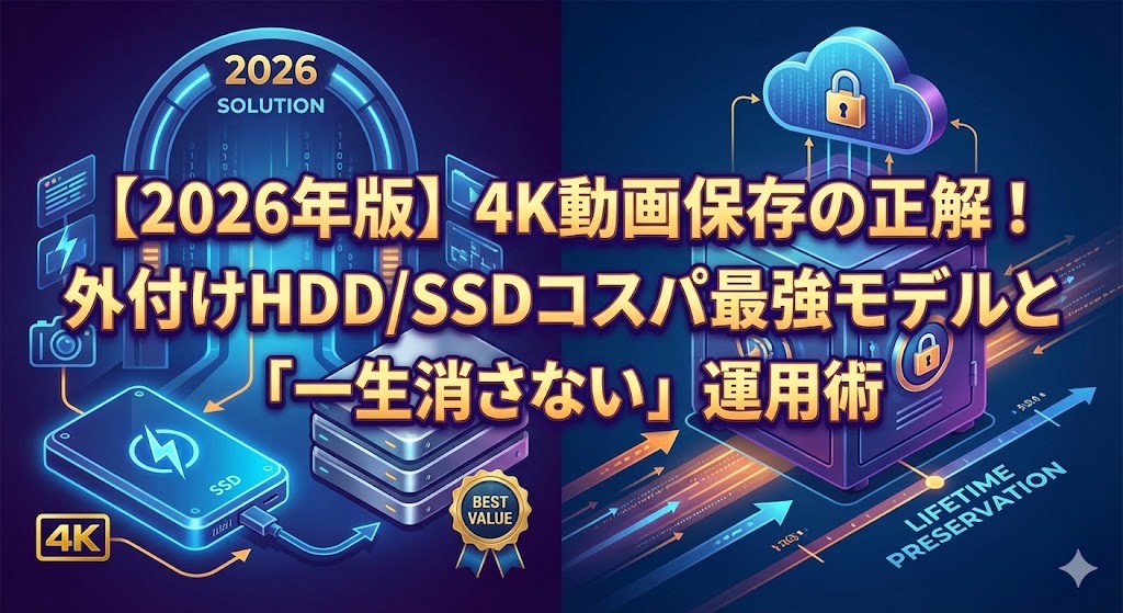 【2026年版】4K動画保存の正解！外付けHDD/SSDコスパ最強モデルと「一生消さない」運用術