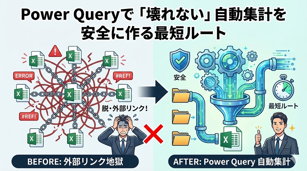 脱・外部リンク！Power Queryで「壊れない」自動集計を安全に作る最短ルート